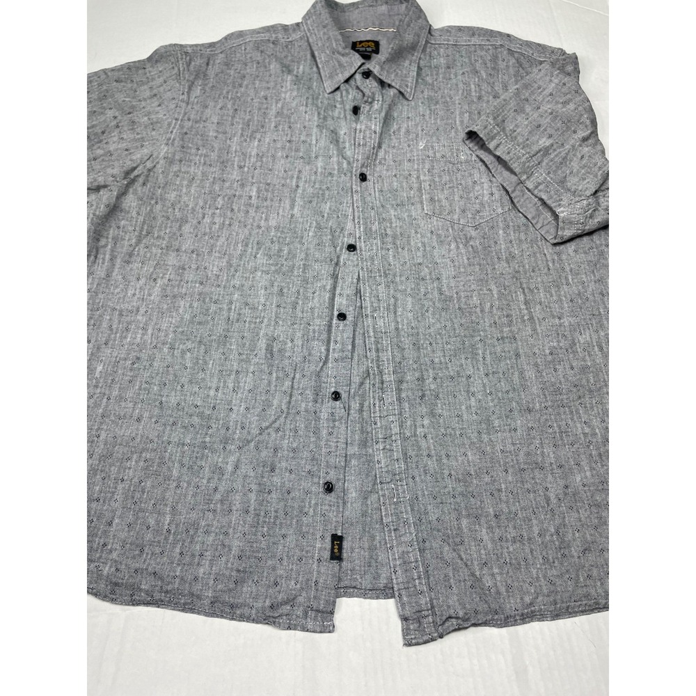 Lee Mens Grey Diamond Pattern Short Sleeve Button Down Shirt Size 2X Bi & Tallb3